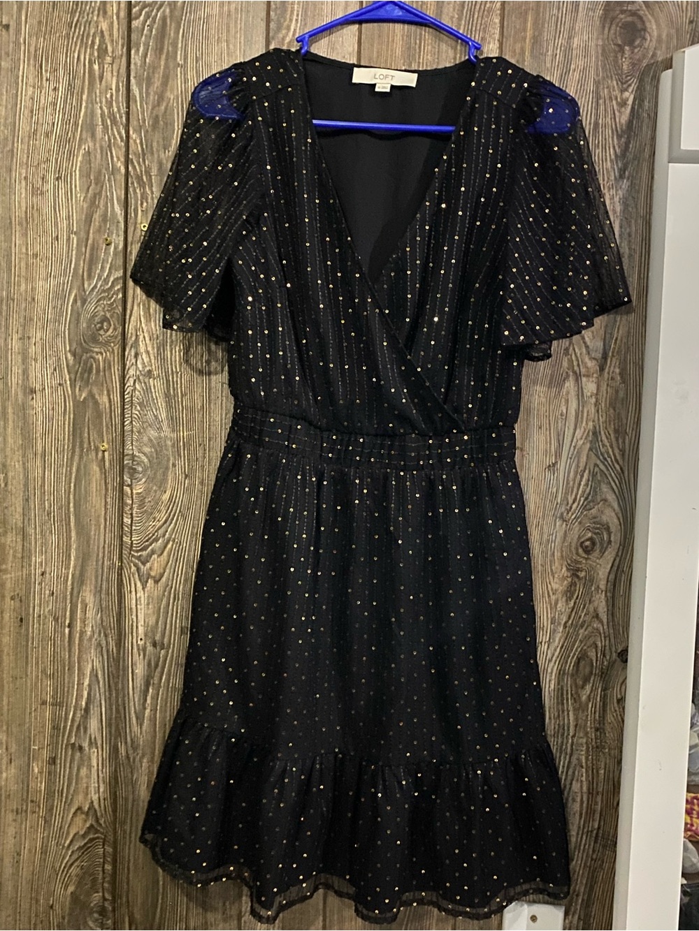 LOFT Black Dress with Gold Dot Detail